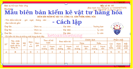 Mẫu Biên bản kiểm kê vật tư hàng hoá theo Thông tư 133, 200