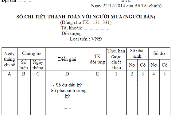 Cách lập sổ chi tiết thanh toán với người mua (người bán)