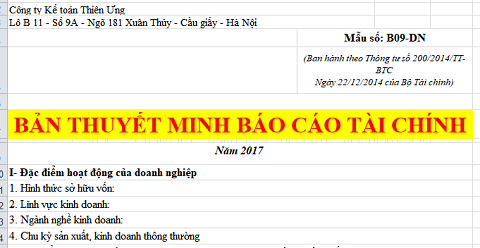 Hướng dẫn lập thuyết minh báo cáo tài chính theo Thông tư 200