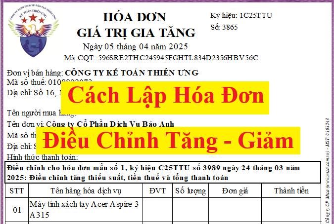 Cách lập hóa đơn điều chỉnh