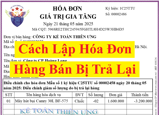 Cách lập hóa đơn hàng bán bị trả lại