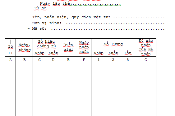 Cách lập thẻ kho (sổ kho) theo Thông tư 200