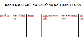 Mẫu danh sách chủ nợ và số nợ đã thanh toán để giải thể Công ty