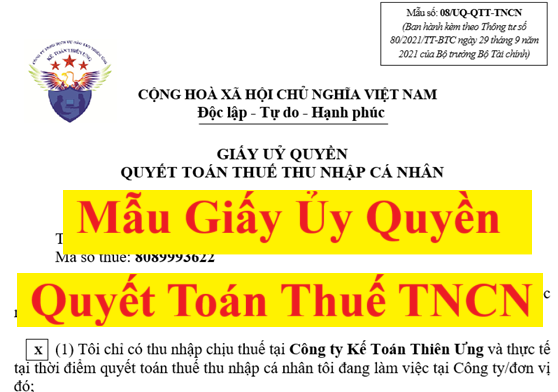 Mẫu giấy ủy quyền quyết toán thuế TNCN
