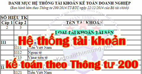 Hệ thống tài khoản kế toán theo Thông tư 200 Excel