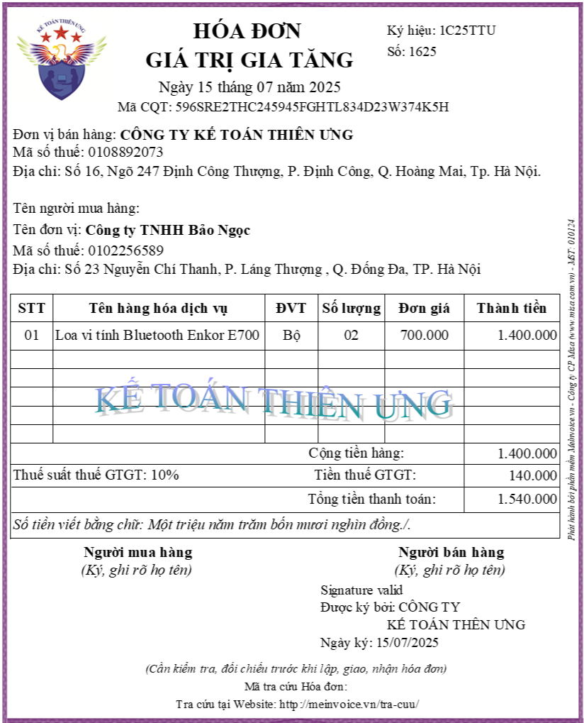 Hóa đơn đã xuất khi bán hàng