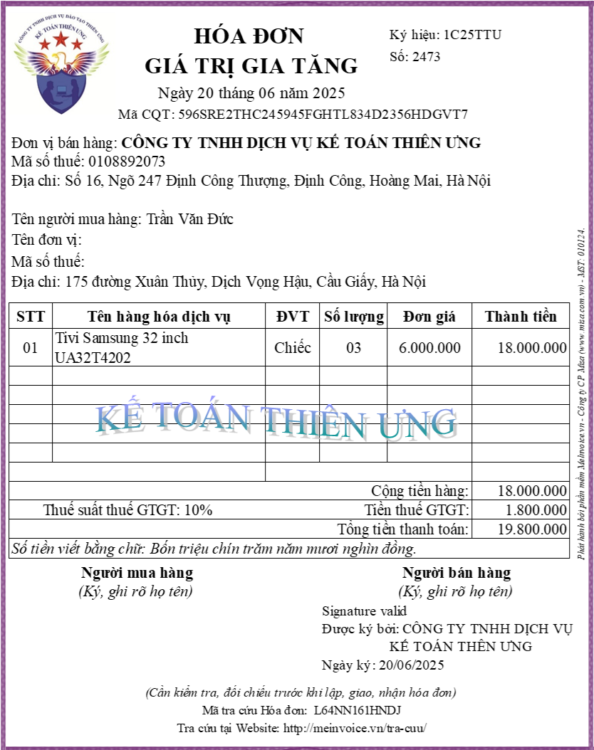 Hóa đơn đã xuất khi bán hàng hóa