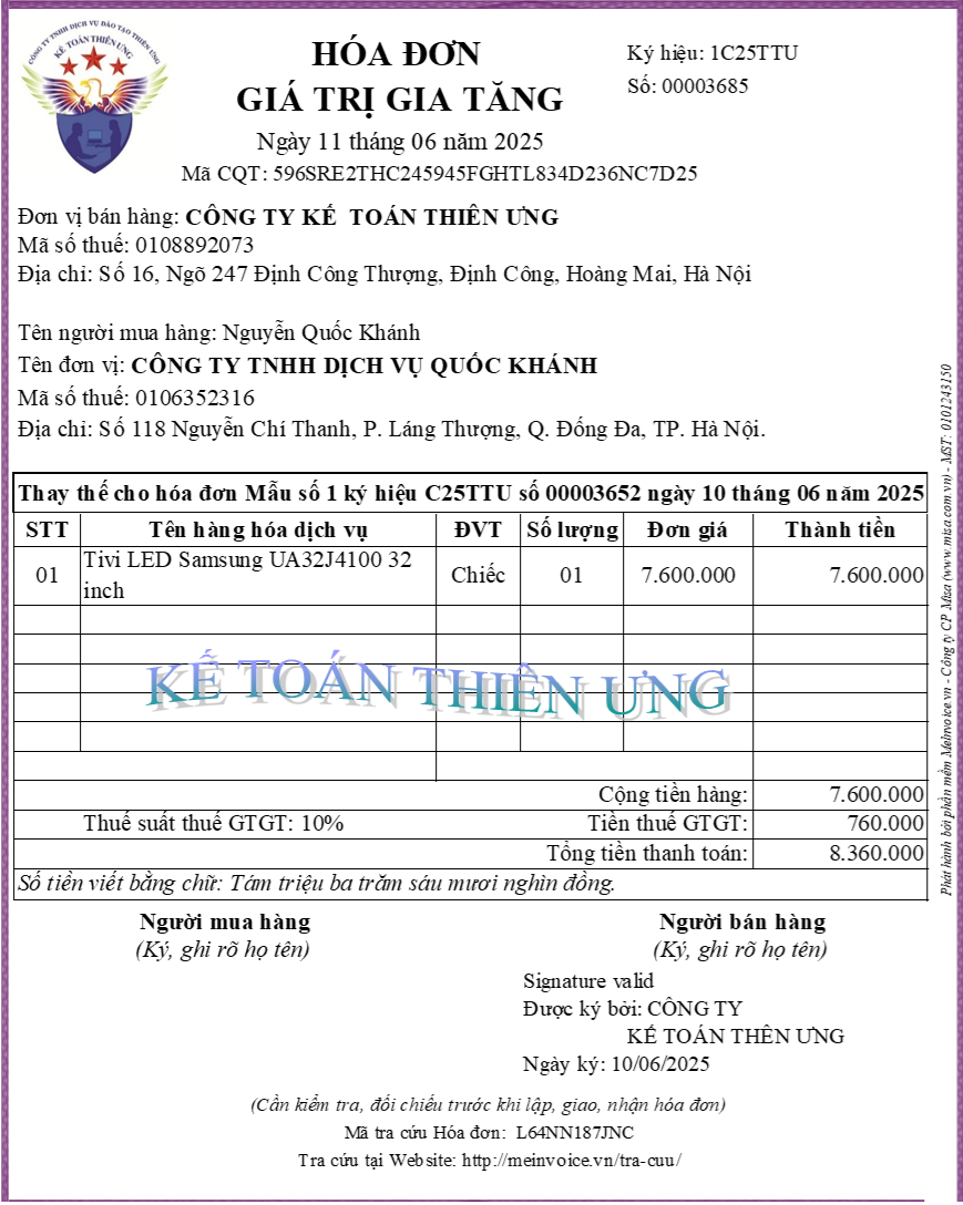 Mẫu hóa đơn thay thế