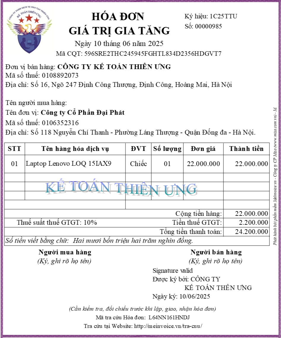 Hóa đơn viết sai đơn giá