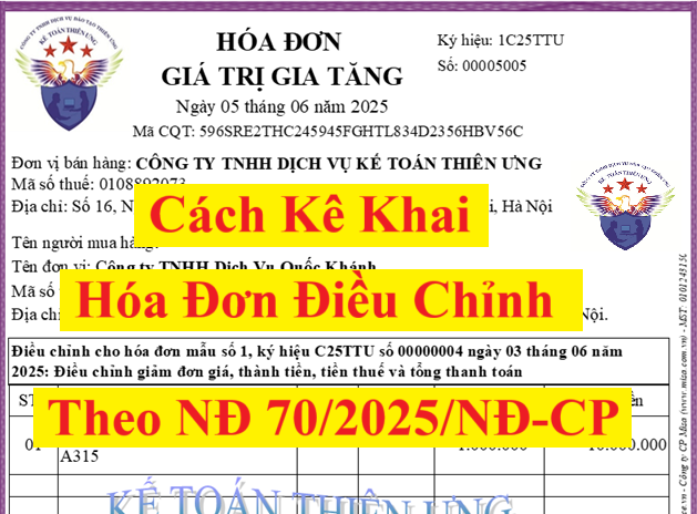Cách kê khai hóa đơn điều chỉnh theo Nghị định 70/2025/NĐ-CP