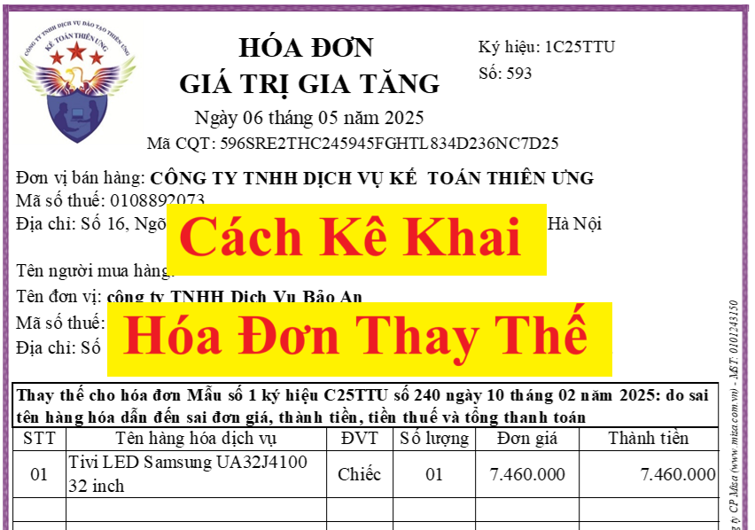 Cách kê khai hóa đơn thay thế