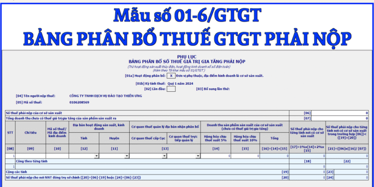 Mẫu số 01-6/GTGT Bảng phân bổ số thuế GTGT phải nộp theo TT 80/2021