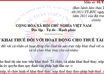 Mẫu 01/TTS Tờ khai thuế cho thuê tài sản theo TT 40/2021/TT-BTC