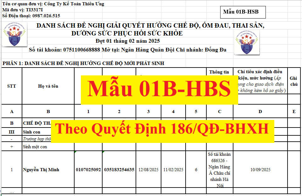 Mẫu 01B-HSB theo Quyết định 186/QĐ-BHXH