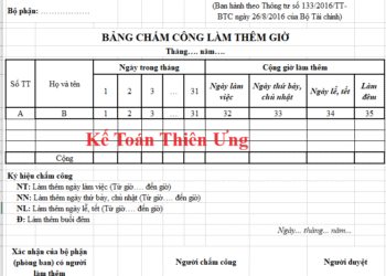Mẫu bảng chấm công làm thêm giờ excel 2025 mới nhất