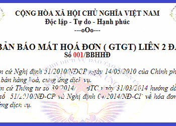 Mẫu biên bản báo mất hóa đơn GTGT liên 2 đầu vào