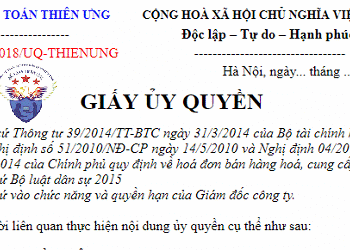 Mẫu giấy ủy quyền ký hóa đơn GTGT thay giám đốc