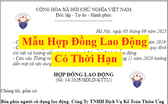 Mẫu hợp đồng lao động có thời hạn mới nhất năm 2025