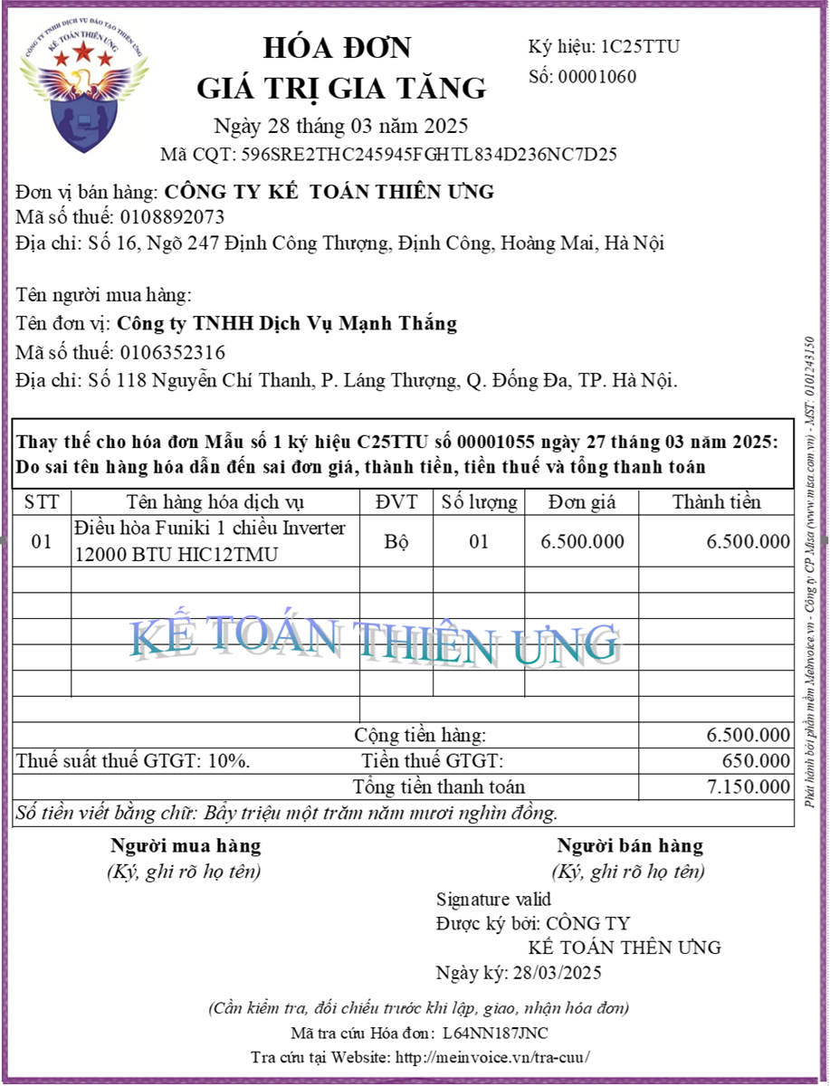 Mẫu hóa đơn thay thế theo thông tư 78 và nghị định 123
