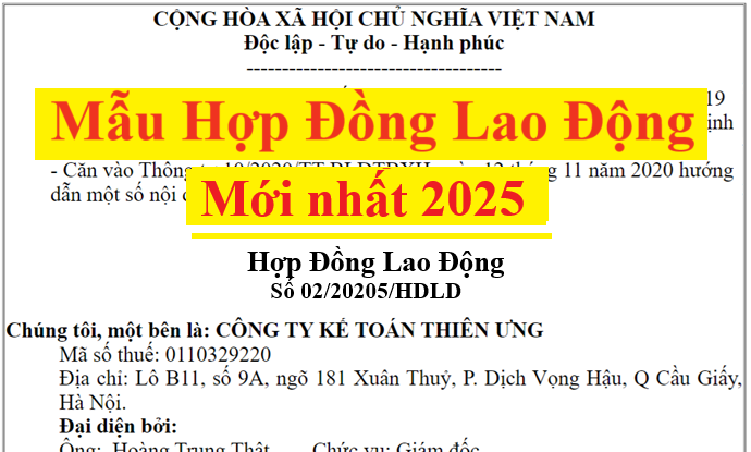 Mẫu hợp đồng lao động mới nhất 2025