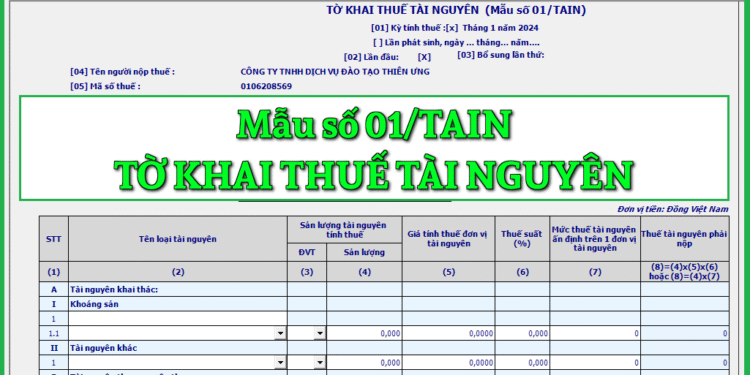 Mẫu số 01/TAIN Tờ khai thuế tài nguyên theo TT 80/2021