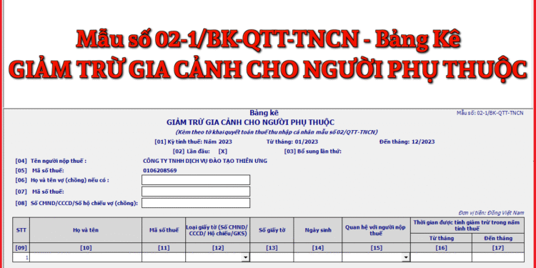 Mẫu số 02-1/BK-QTT-TNCN Bảng kê giảm trừ gia cảnh cho người phụ thuộc theo TT 80/2021