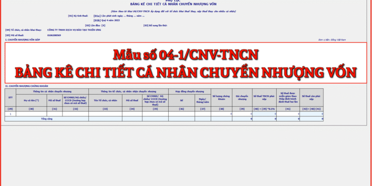 Mẫu số 04-1/CNV-TNCN Bảng kê chi tiết cá nhân chuyển nhượng vốn theo TT 80/2021