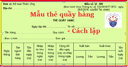 Mẫu thẻ quầy hàng 02-BH theo Thông tư 133 và 200