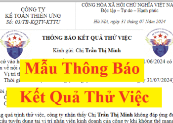Mẫu thông báo kết quả thử việc đạt hoặc không đạt yêu cầu tuyển dụng