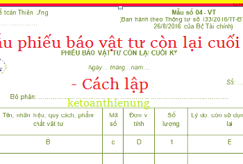 Mẫu Phiếu báo vật tư còn lại cuối kỳ theo Thông tư 133 và 200