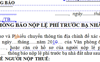 Thông báo nộp lệ phí trước bạ nhà đất theo TT 119