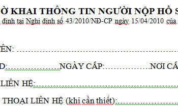 Mẫu tờ khai thông tin người nộp hồ sơ để giải thể DNTN