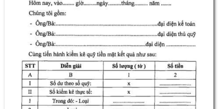 Mẫu số 08a – TT Bảng kiểm kê quỹ tiền Việt Nam Đồng theo Thông tư 99