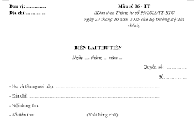 Mẫu biên lai thu tiền Mẫu số 06-TT theo Thông tư 99