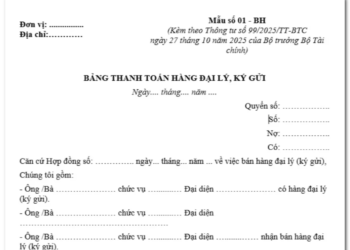 Mẫu bảng thanh toán hàng đại lý, ký gửi theo Thông tư 99