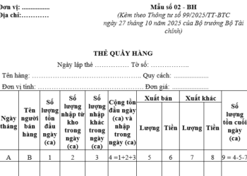 Thẻ quầy hàng – Mẫu số 02-BH theo Thông tư 99