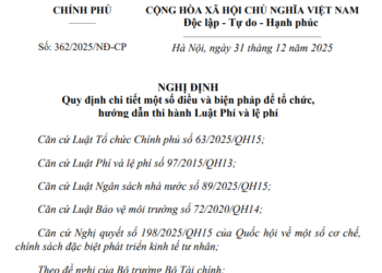 Nghị định 362/2025/NĐ-CP hướng dẫn thi hành Luật Phí và lệ phí