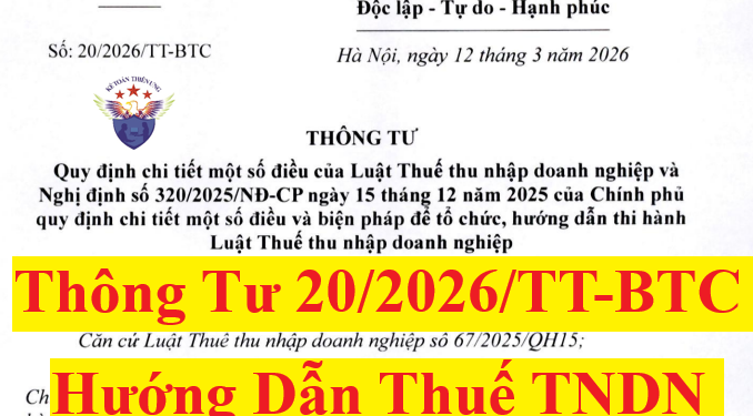 Thông tư 20/2026/TT-BTC hướng dẫn về Thuế TNDN