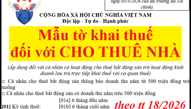 Hồ sơ kê khai thuế của hộ cá nhân kinh doanh 2026 theo TT 18